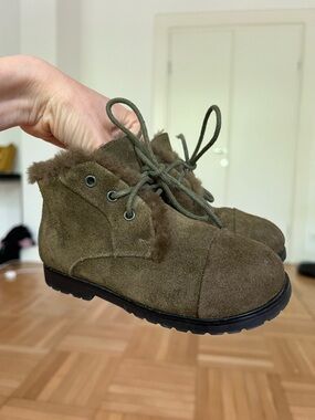 Age of Innocence Kids Khaki Green Suede Shearling Booties
